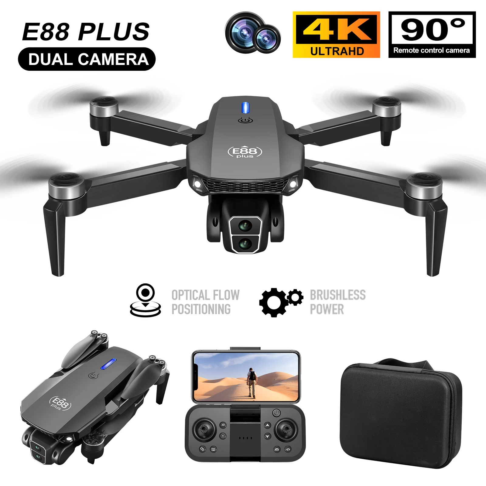 Rc Helicopter Case - New E88 Plus Quadcopter Drone: 90°